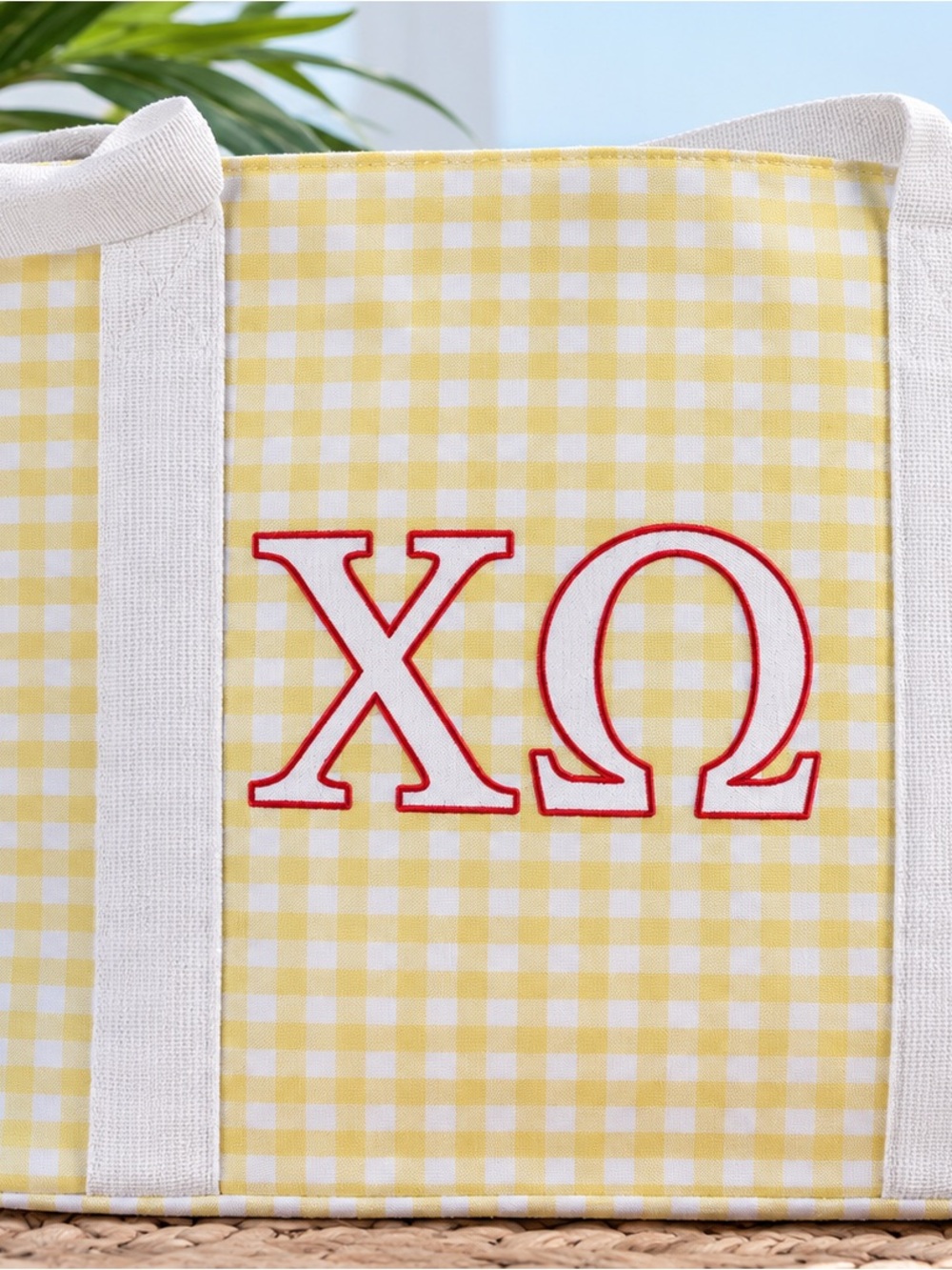 Gracefully Made Art Chi Omega Tote Bag – Yellow Gingham XO Sorority